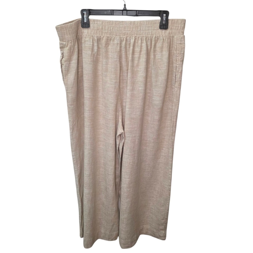 Womens XL Linen Blend Wide Leg Crop Pants Beige Pull On Ella Moss